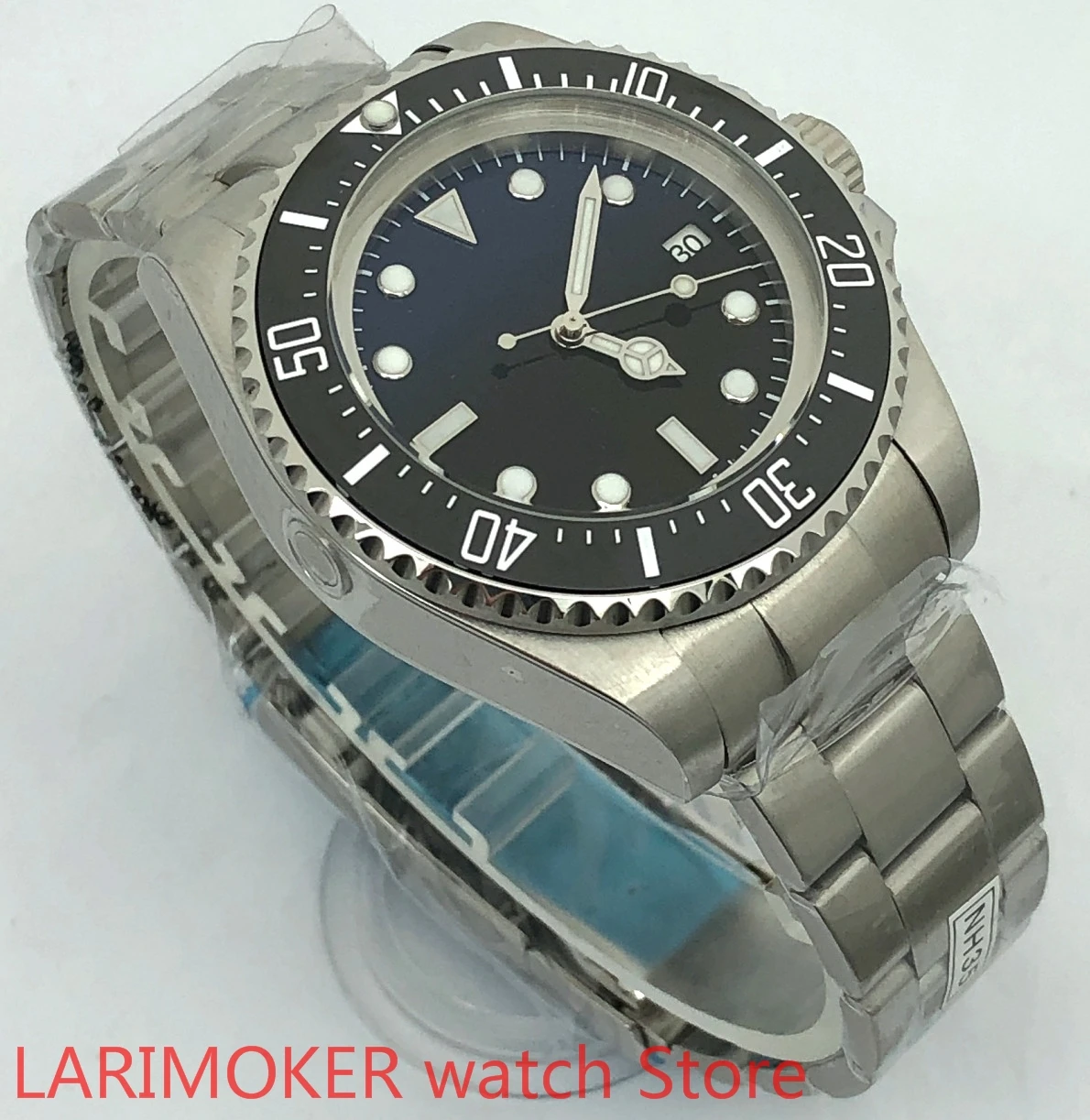 BLIGER الأسود الأزرق الهاتفي الميكانيكية ساعة رجالي السيراميك إدراج الدورية الحافة نحى المحار سوار 24 الأحجار الكريمة NH35A