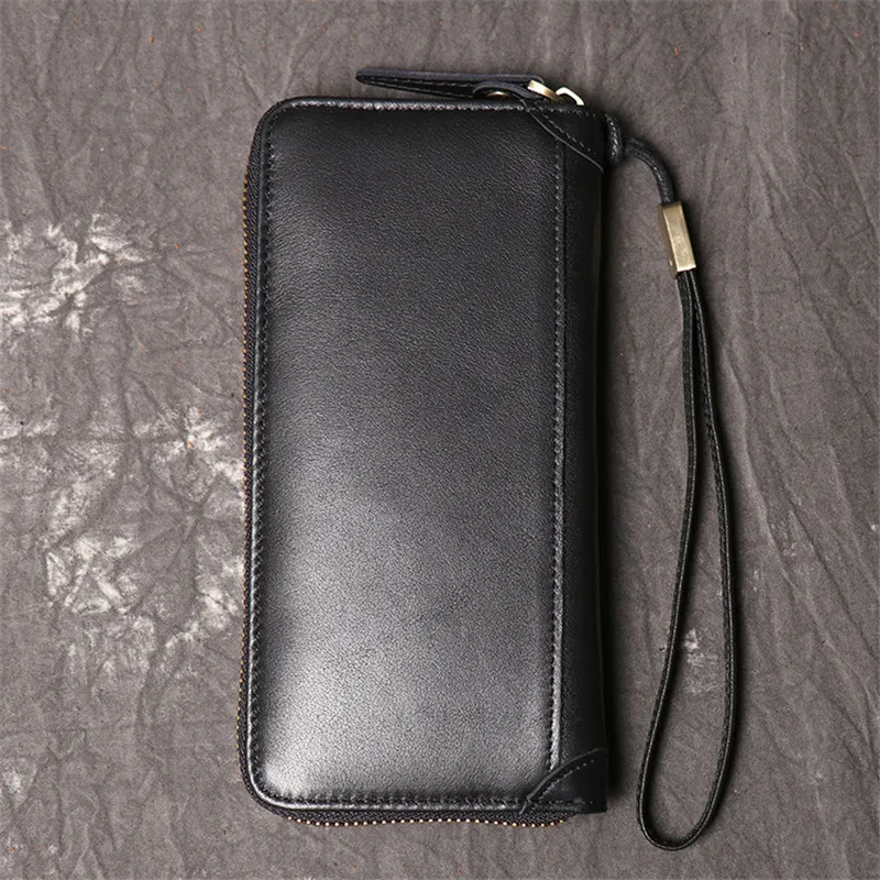 Men\'s Genuine Leather Wallet Clutch Oil Leather Man Cash Wallet Cards Case Cow Leather Simple Design Cellphone Pocket Purse