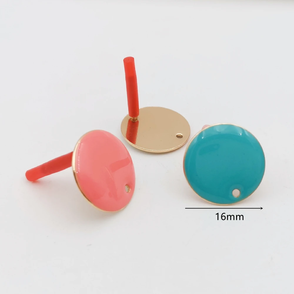 10/30/50 Buah Campuran DIY Anting Enamel Pengaturan Perhiasan Baja Tahan Karat 16MM Bulat Stud Telinga dengan Cincin Anting Melingkar Dasar Membuat