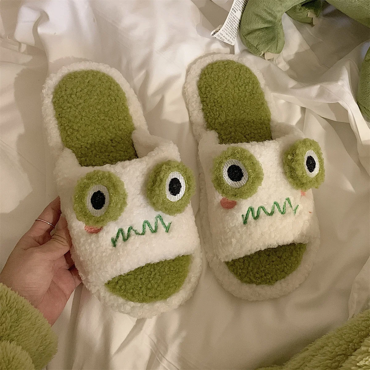 2021 Winter Women Slipper Indoor Home Antiskid Cotton Slippers Frog Cartoon Cute Soft Bottom Warm Open Toe Plush Slippers Man