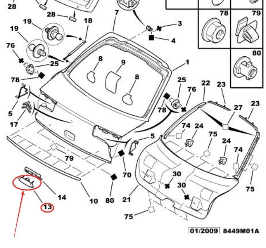 Manijas de interruptor para puerta trasera de coche, accesorio para Peugeot 206, 207, 307, Citroen C2, C4, C5, Triumph c-quatre