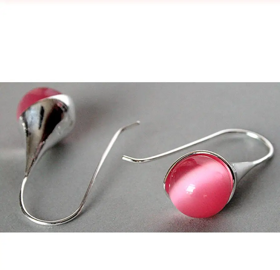 

Hot Sell Pretty 14mm Red Cat's Eye jade Opal 925 Sterling Silver Hook Earring 1 1/2''