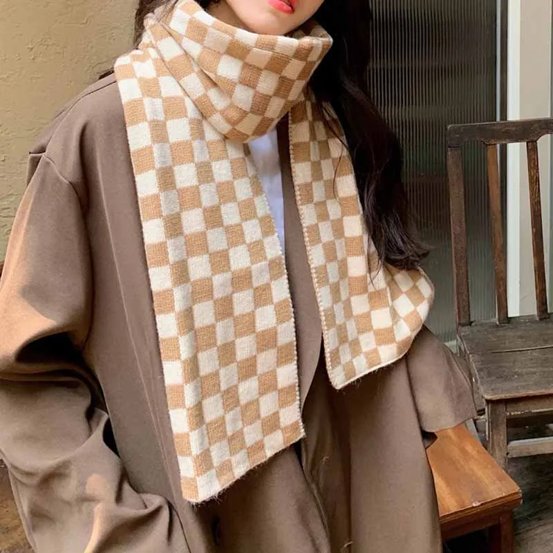 Plaid Scarves Women Winter Korean Style Fashion Checkered Popular Warm All-match Retro Leisure Feminino Students Unisex Couple