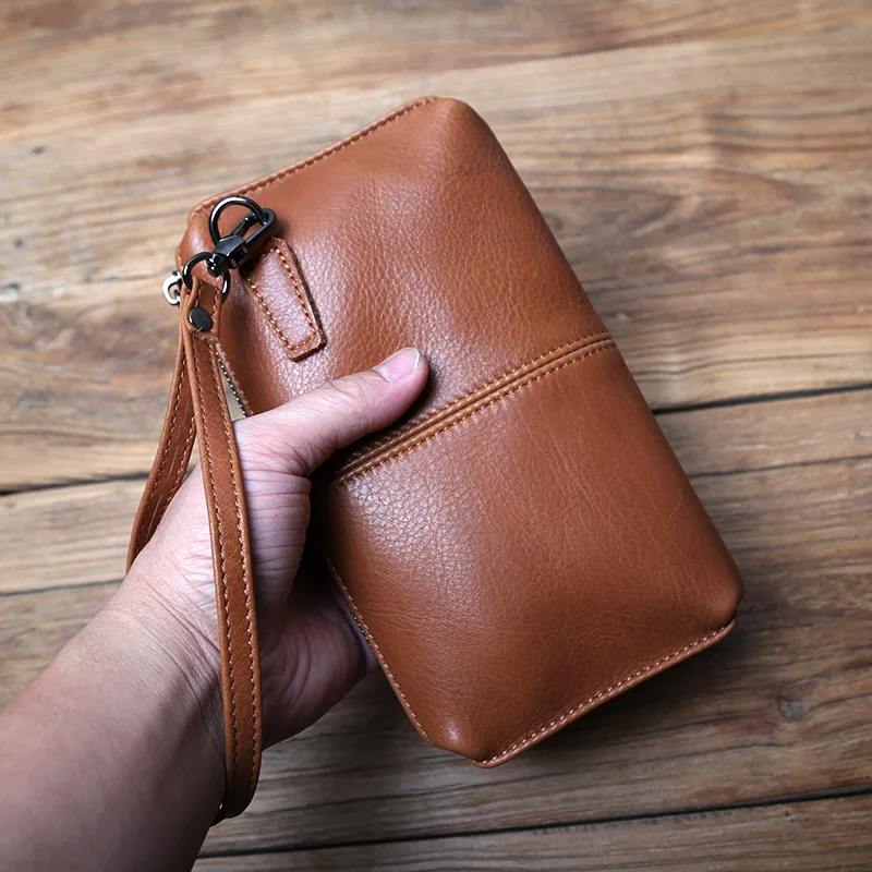 NZPJ männer Leder Lange Brieftasche Erste Schicht Rindsleder Zipper Clutch Tasche Retro Bank Karte Fall Weichem Leder Telefon Fall münze Fall – Detail 4