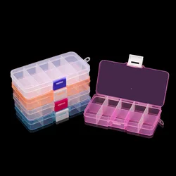 Caja de almacenamiento de plástico para joyería, contenedor ajustable para cuentas, pendientes, caja rectangular, caja de 12 colores, 10 ranuras