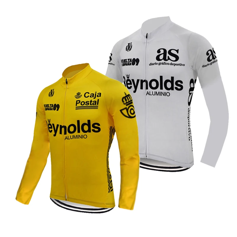 Reynolds Team Cycling Jersey Men Long Sleeve Winter Fleece & Thin Racing Classic Yellow/Winter Bicycle Clother Bike Clothing