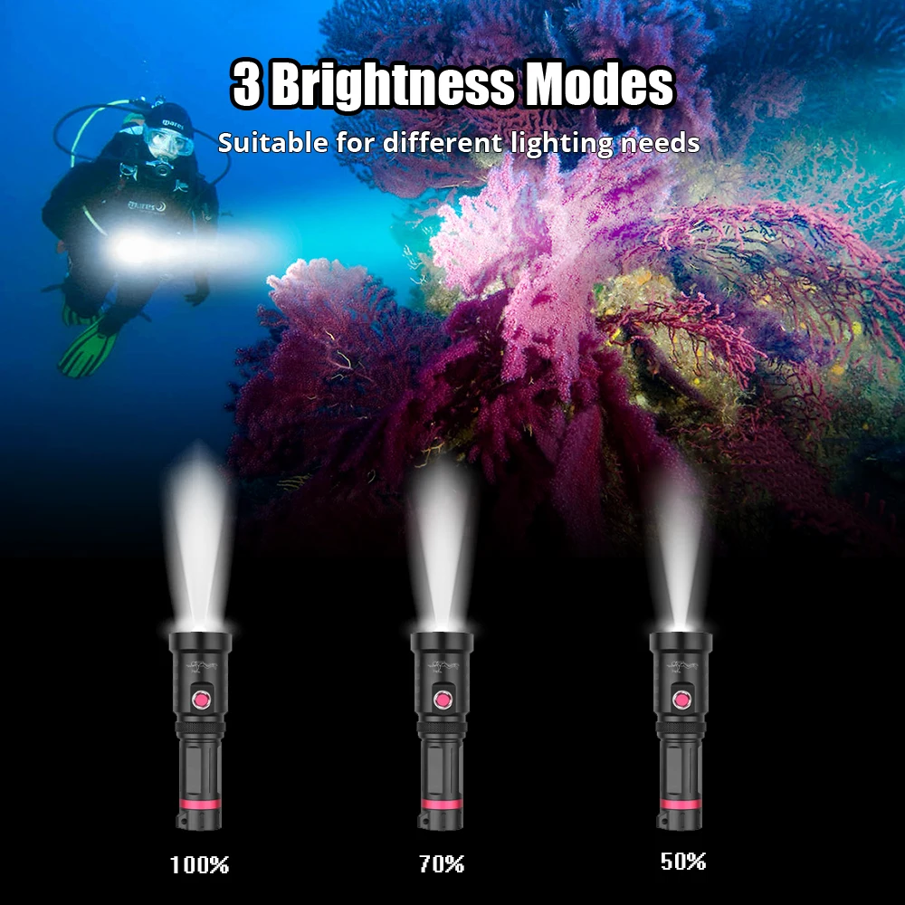 LED Diving Flashlight Super Bright P70.2 Torch Professional IPX8 Dive Lamp 150M Underwater Lantern Waterproof 26650/18650 Light