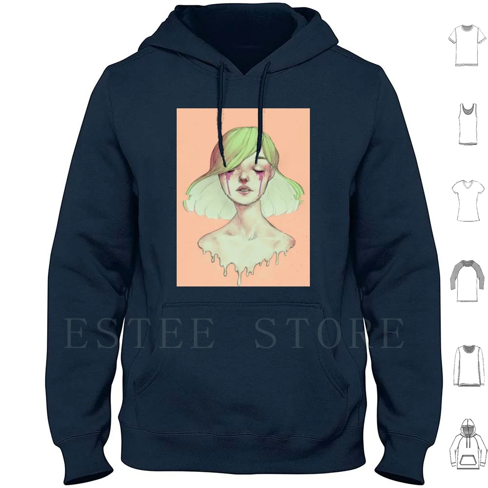 Leaking Out Hoodies Long Sleeve Portrait Green Pink Bright Vibrant Vibrant Colors Melt Melting Drip Dripping Drip Snot