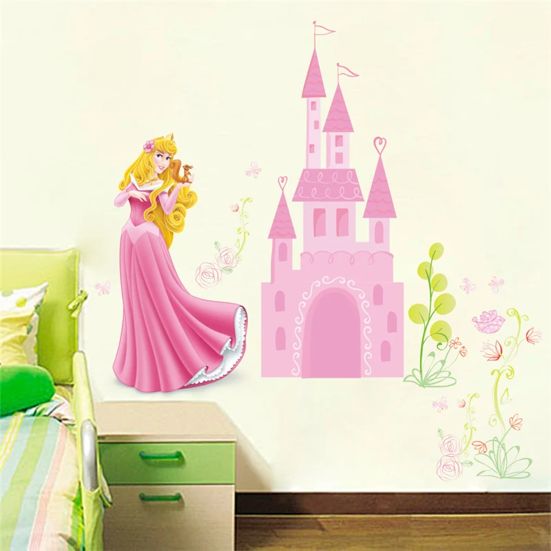 Aurora Princess Fantastic Castle Wall Stickers For Kids Room Home Decorations Diy Anime Mural Art Cartoon Pvc Wall Decal