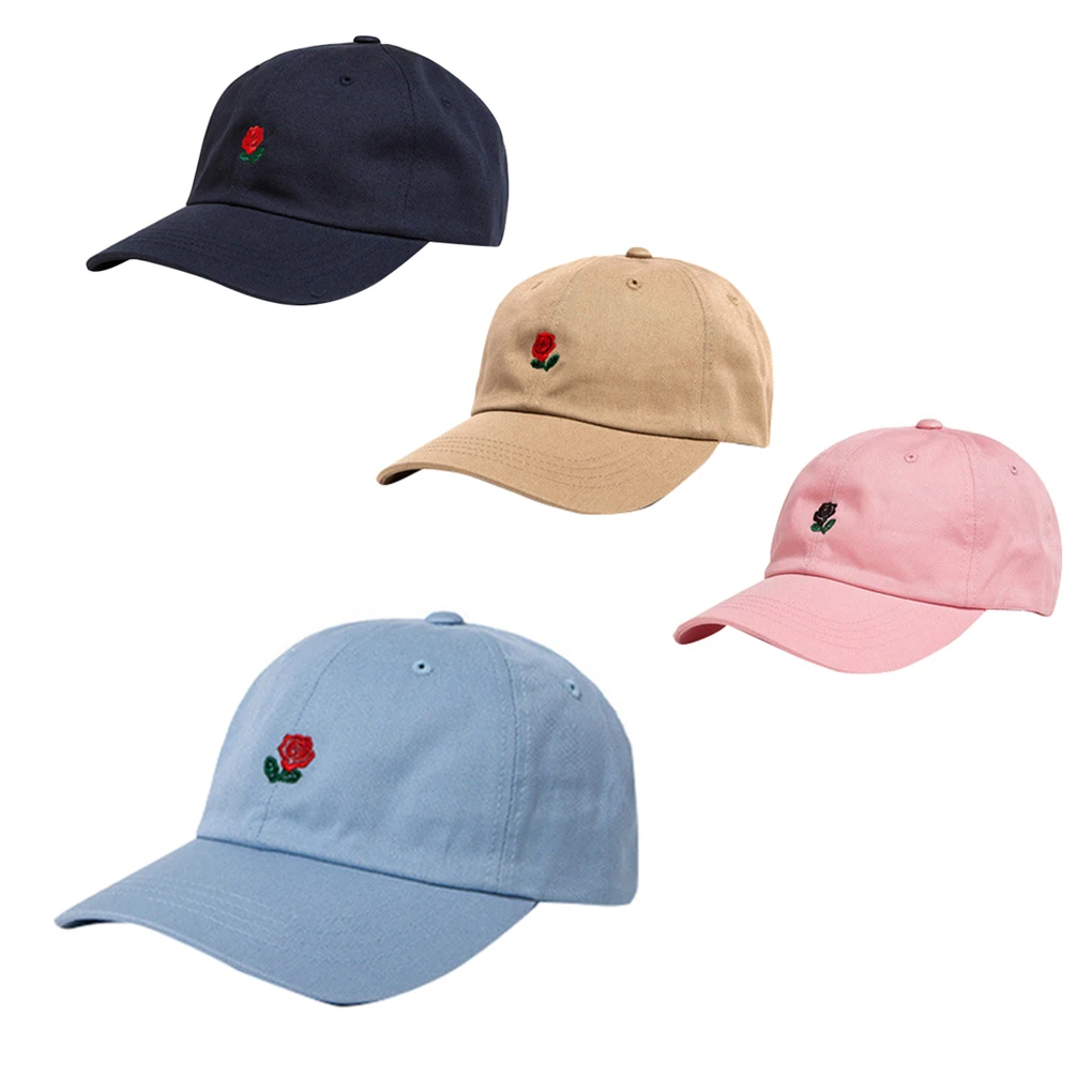 Men Women Floral Rose Embroidered Dad Hat Baseball Cap Canvas Adjustable Peaked Cotton Headwear