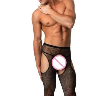 Adult Sexy Pantyhose Costumes Porno Exotic Men\'s Pantyhose Sexy Four Open Crotch Tights Small Mesh Stockings for Male Underwear