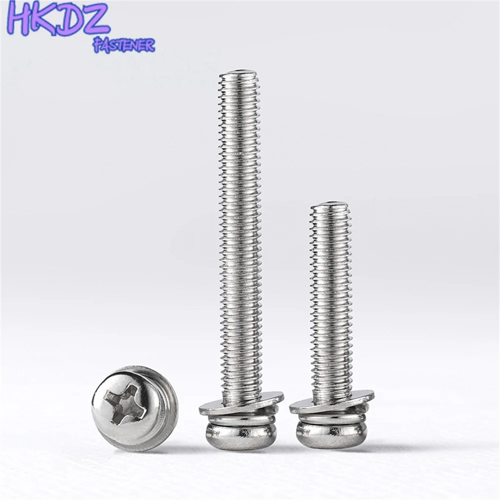 316 Stainless Steel Cross Recessed Pan Head Screw Washer M2 M3 M4 M5 M6 M8 Three Combination Machine screw Phillips Pan Head