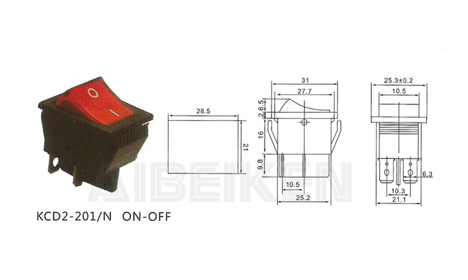 Boat Rocker-Switch Red-Light SPST KCD2 ON-OFF 16A/250V KCD4-202 AC 5pcs 4-Pin KCD2-201/N