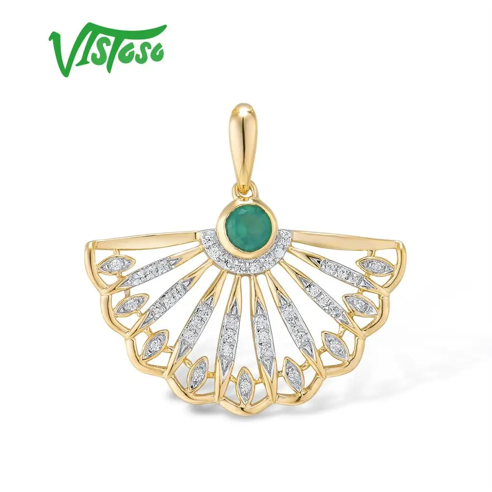 VISTOSO Gold Pendant For Women Genuine 14K 585 Yellow Gold Magic Emerald Sparkling Diamond Engagement Anniversary Fine Jewelry