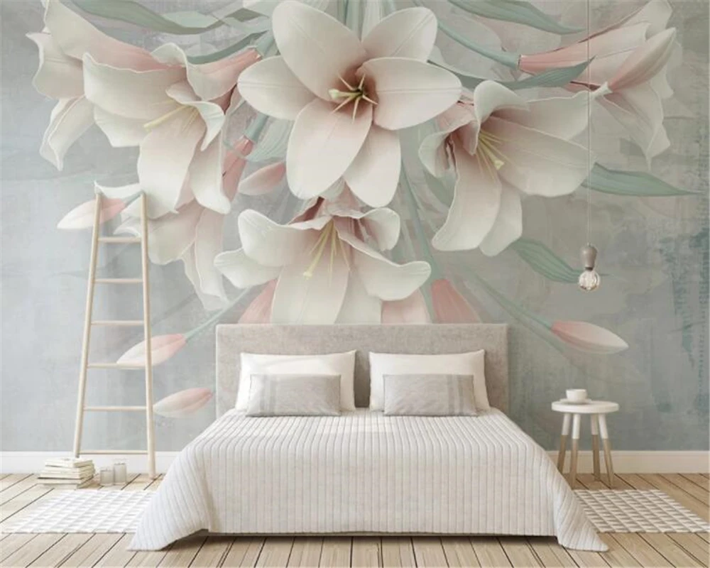 Custom wallpaper three-dimensional flower leaves simple flowers TV background wall living room bedroom 3d wallpaper