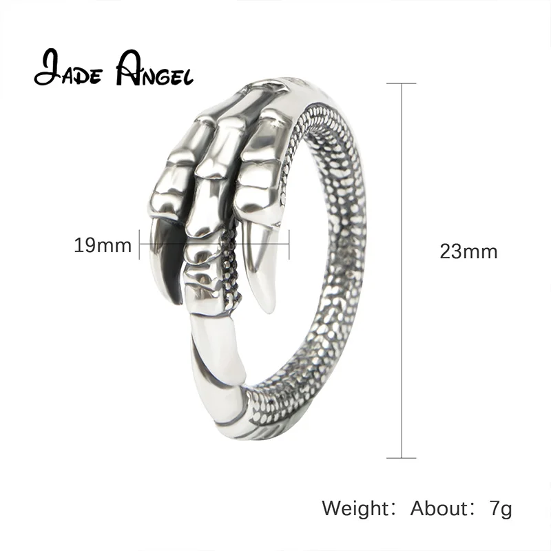 Anillo de garra de dragón de Ángel de Jade, plata 925, personalidad para hombres y mujeres, garra de Color dorado, anillo ajustable para dedo índice Retro, joyería fina