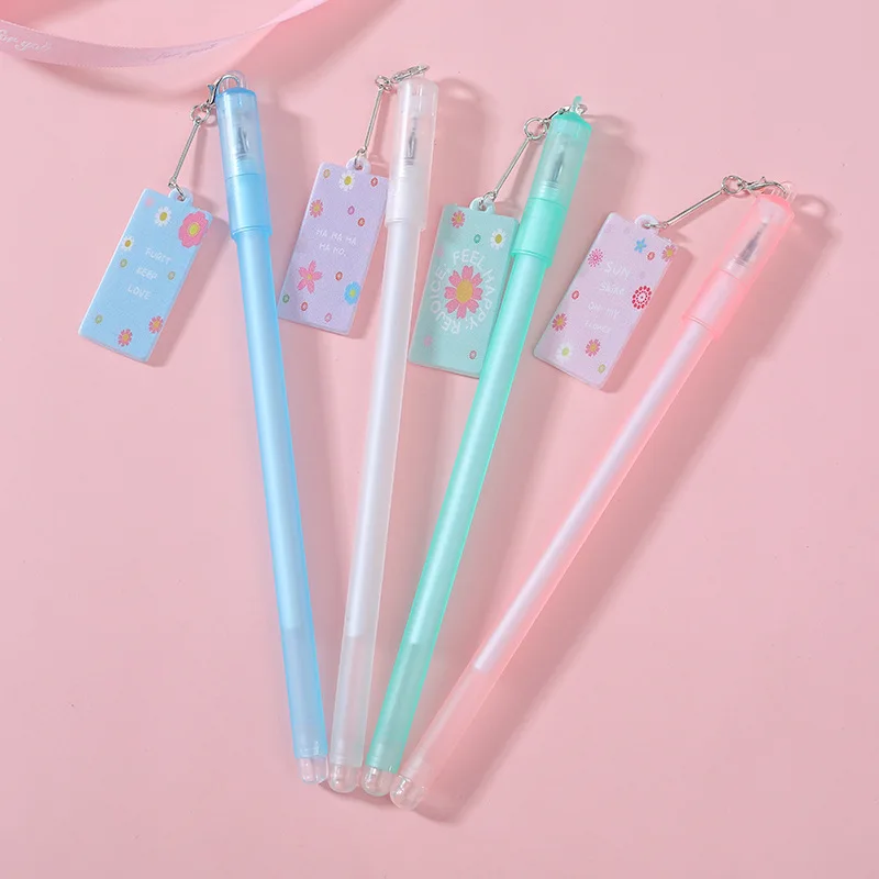 50PCS/lot School Supplies Cute Flower Pendant Gel Pen Students Black Pen 0.5mm Cartoon Signing Pen Pendant Stationery Kawaii