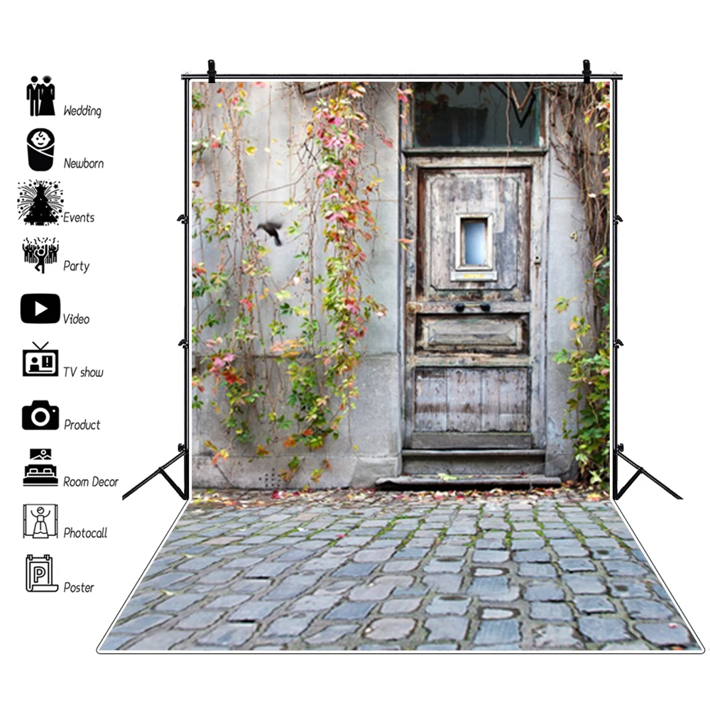 Grunge House Wood Door Window Curtain Vase Interior Photographic Backgrounds Baby Portrait Photo Backdrops Birthday Photozone