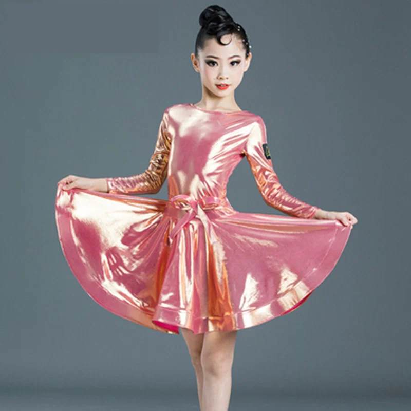 Shiny Girls Kids Junior Club Latin Dresses Round neck Modern Ballroom Latino Dresses For Dancing