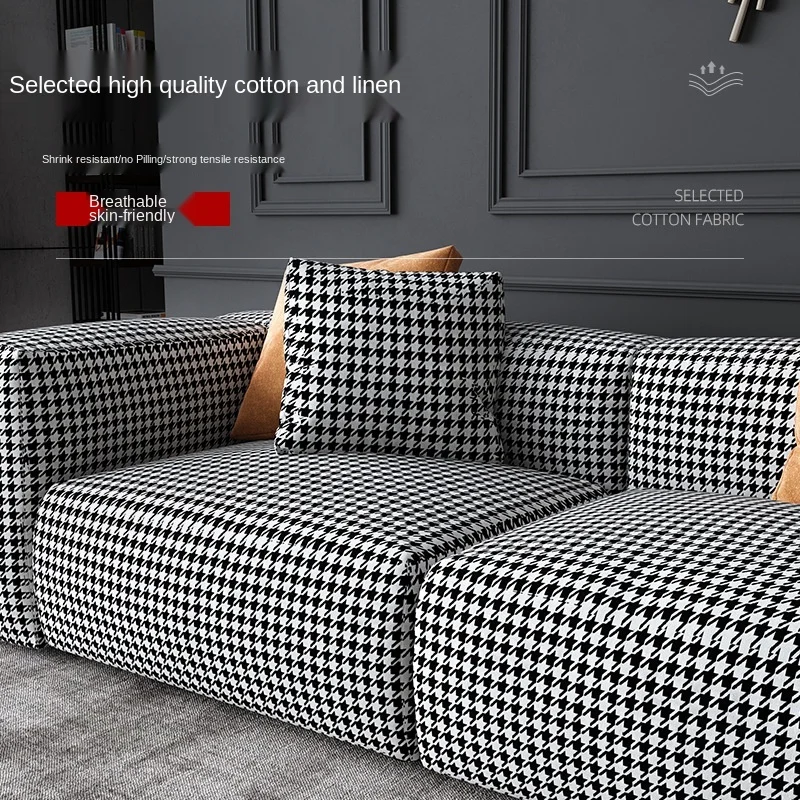 Fabric Sofa Living Room Outfit Combination Light Luxury Houndstooth Double Three Small Apartment Sofa