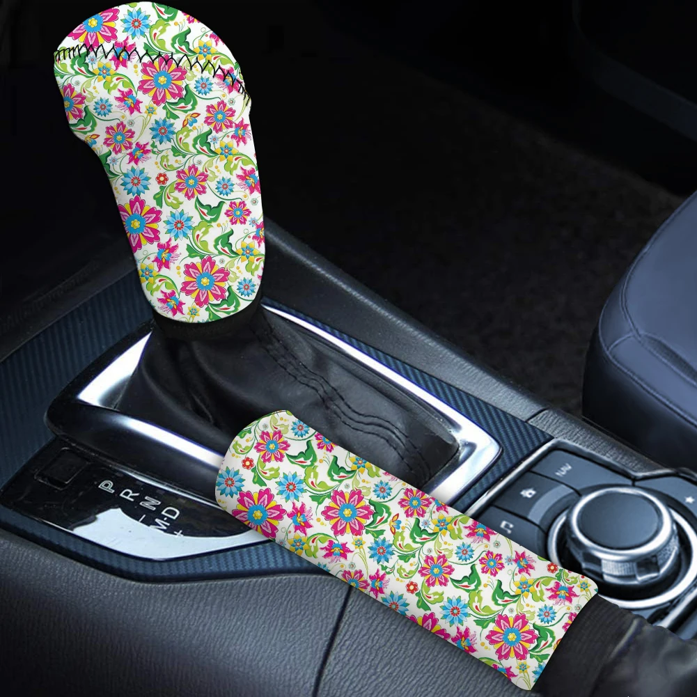 INSTANTARTS Star Flower Pattern Washable Car Hand Brake Lever Covers Easy to Install Car Accessories Car Gear Knob Protector