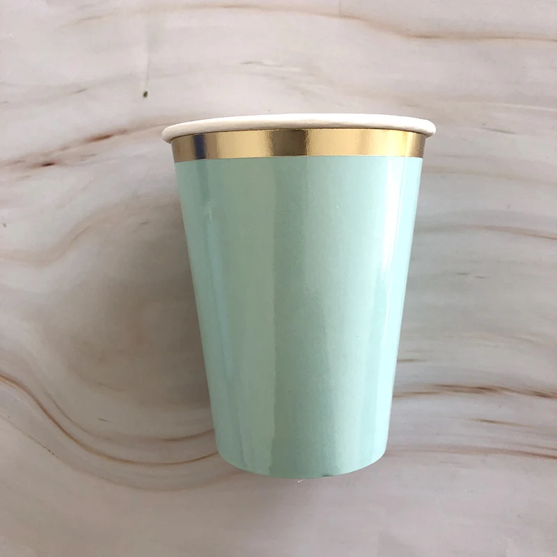 Mint Green Gold Striped Party Disposable Tableware Napkins Paper Straw Cup Plates Birthday Wedding Decoration Party Supplies