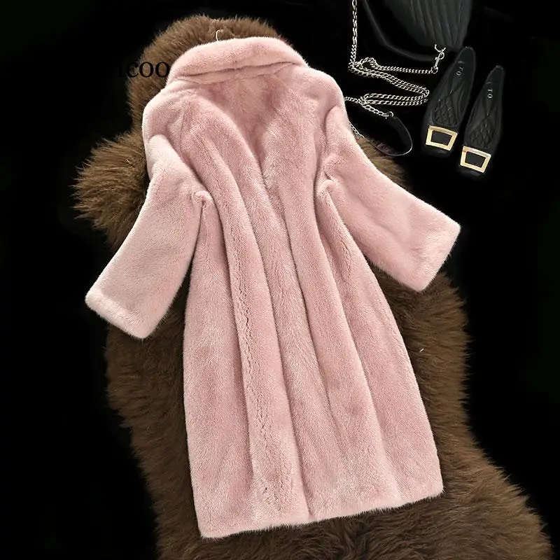 Women fake Mink fur coat tidy fur coat middle long hair women\'s clothing outerwear jacket coats new suit lapel