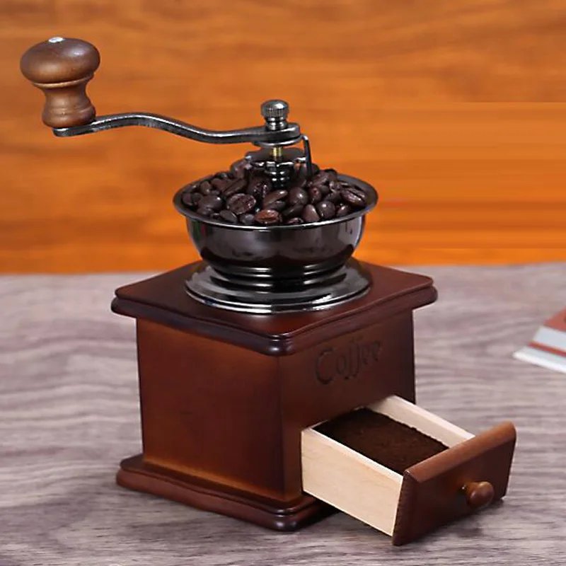 

Coffee Grinder Vintage Retro Manual Hand Crank Wooden High-quality Metal Wooden Coffee Hand Grinder Bean Mill Kitchen Gadgets