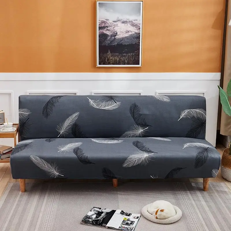 Modern Armless Folding Sofa Bed Cover Plaid Elastic Futon Large Seat Sofa Slipcovers Bedspread for Living Room Without Arms