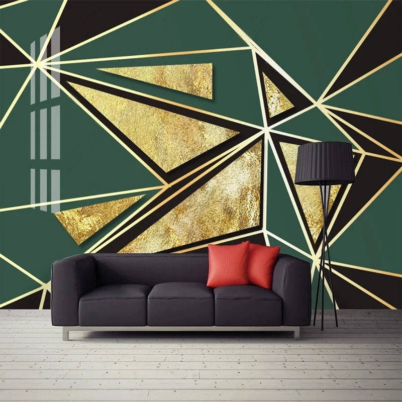 Benutzerdefinierte Tapete Wand Tuch Moderne Goldene Geometrische Abstrakte Dreieck Seide Tuch Wand Malerei Wohnzimmer Hintergrund Wandbild