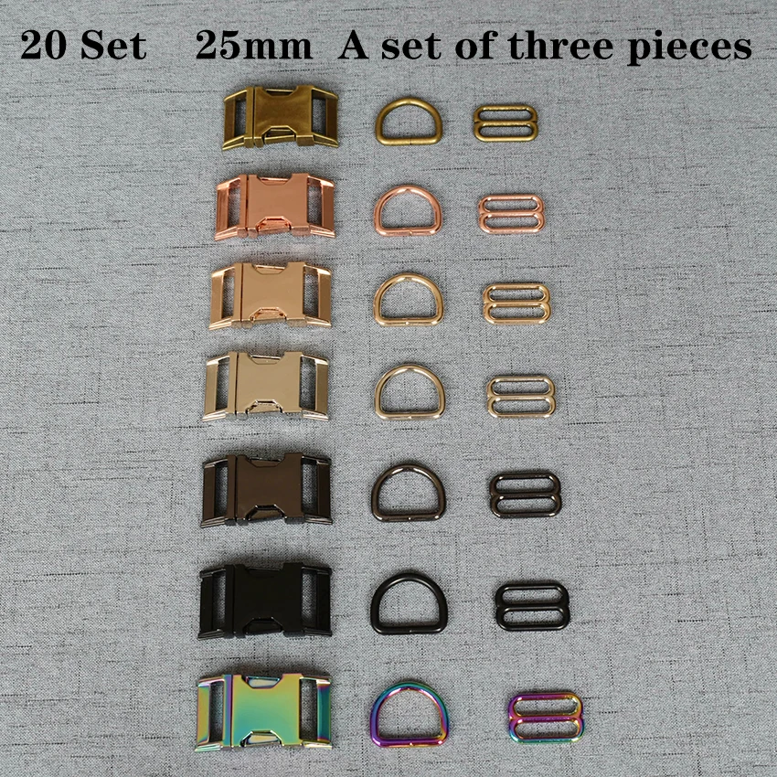 20 Set (B) 25mm Metal D Ring+Adjustable+Release Buckle For High Quality Hardware Pet Dog Collar Accessory 3JT25mm07B