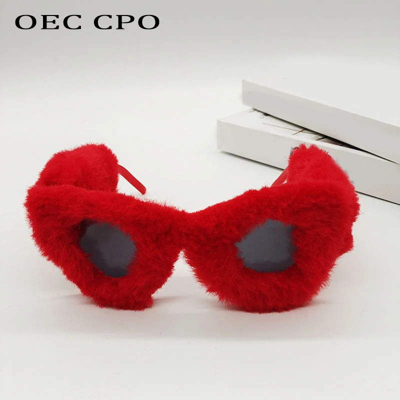 

OEC CPO Ladies Soft Furry Sunglasses Women Trendy Square Glasses UV400 Handmade Velvet Eyewear Fashion Party Eyeglasses Gafas