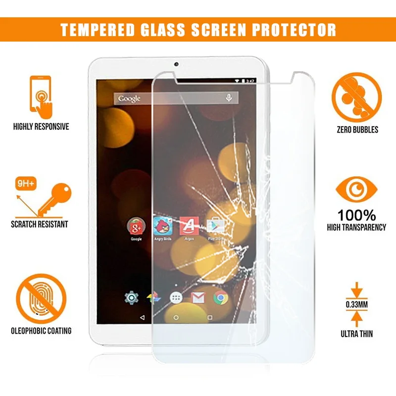 

For Argos Bush Spira B1 8" Tablet Tempered Glass Screen Protector Scratch Proof Anti-fingerprint HD Clear Film Cover