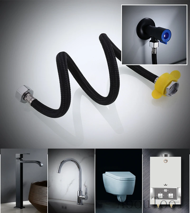 20-80cm Water Inlet Hose Black Faucet Heater Pipe Toilet Connection Cold Hot Mixer Inlet Pipe Kitchen Bathroom Accessories Set