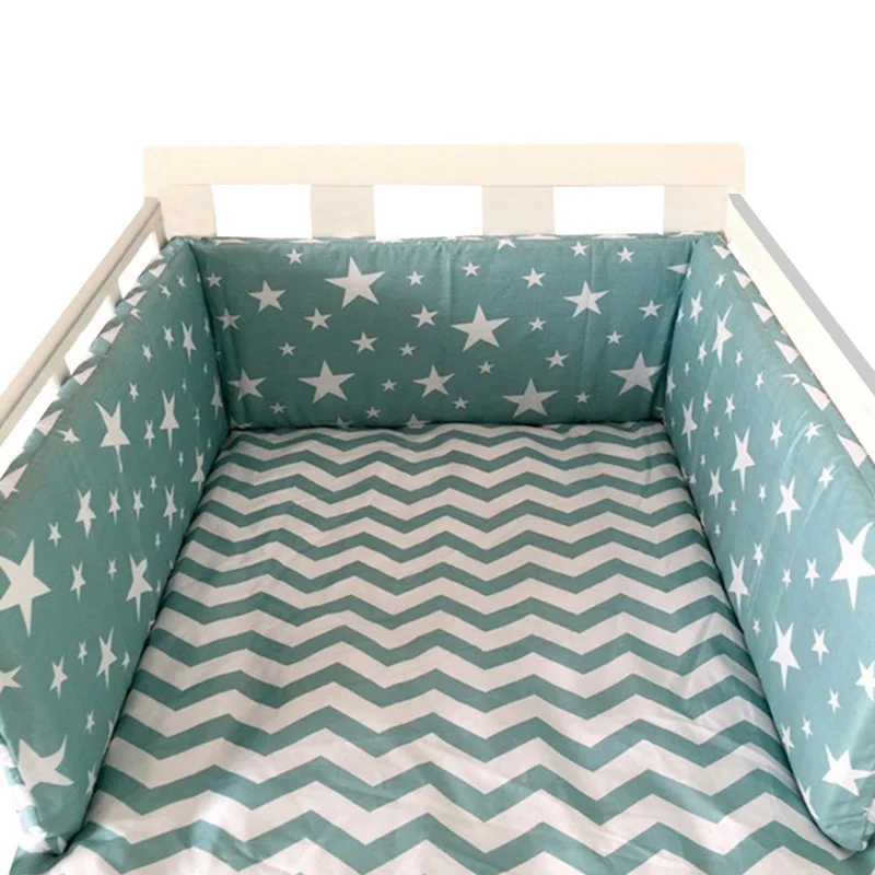 Cama de bebé de estrellas nórdicas, parachoques grueso, diseño de cremallera, cuna de una pieza, cojín Protector de cuna, almohadas de 200x30 CM