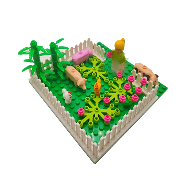 MOC Building Blocks Assembling Figures Girl Sunshine Farm Manor Plants and Animals Toys for Kids