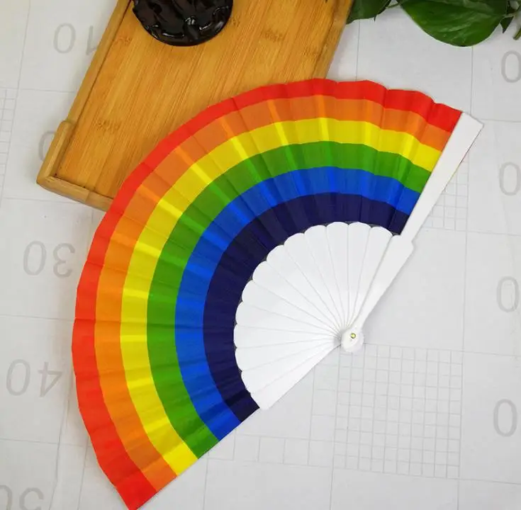 Rainbow Fan Gay Pride Plastic Bone Rainbow Hand Fan LGBT Events Rainbow-Themed Parties Gifts 23CM Rainbow Favors ni217