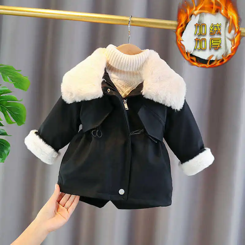 Girls Baby\'s Coat Jacket Outwear Black Thicken Winter Plus Velvet Warm Cotton Fleece High Quality Children\'s Clothing