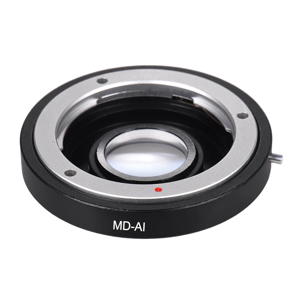 MD-AI Lens Mount Adapter Ring with Glass Lens for Minolta MD MC Mount Lens to Fit for Nikon AI F Mount Camera