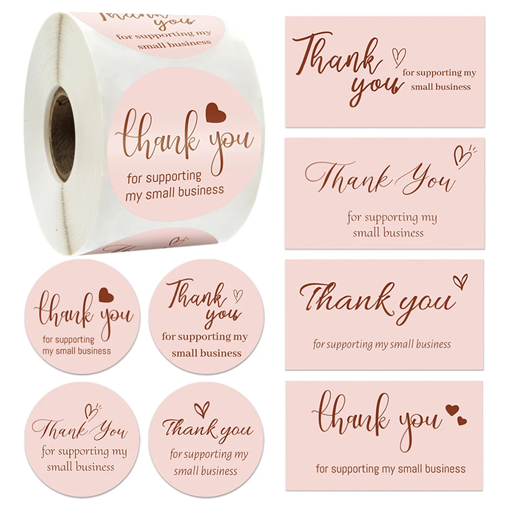 Pink Gold Leaf Thank You for Supporting My Business Card for Commercial Use Party Decor Stickers Invitation Envelope Label Card