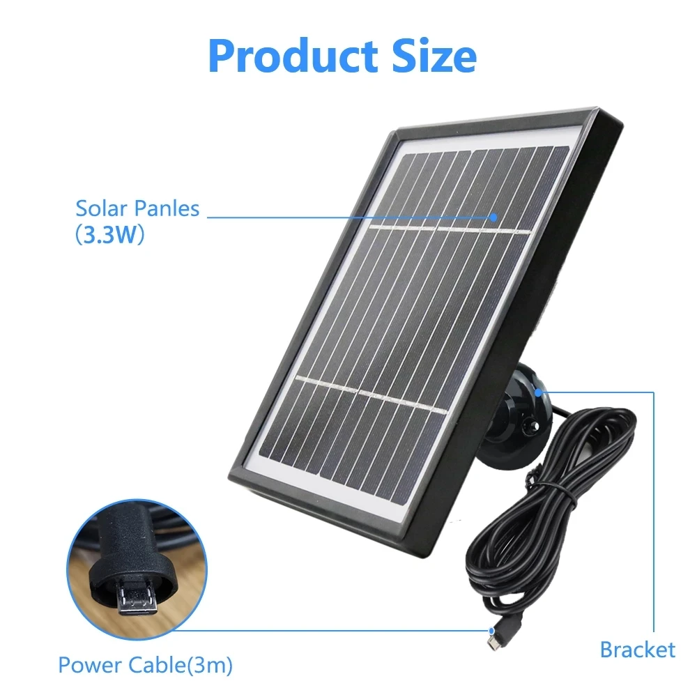 Solar Panel 3.3W 3 Meter Cable Micro USB Port For Outdoor 4G Camera Solar Camera Rechargeable Battery Powered Solar IP Camera