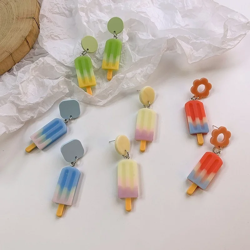 Summer Refreshing Color Lollipop Simple Fresh Earrings Fashion Creative Emulational Ice Cream Funny Eardrop Sweet Cute Jewelry