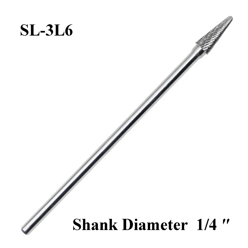 

SL-3L6 Tungsten Carbide Burr Rotary File Taper Shape with Radius End Double Cut with 1/4"Shank for Die Grinder Drill Bit