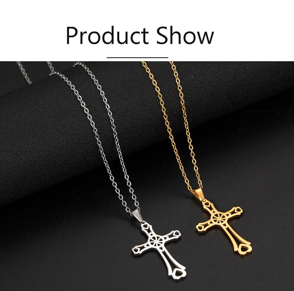 Cazador Trendy Religiöse Jesus Kreuz Anhänger Halskette Gold Farbe Edelstahl Kette Halsketten Für Unisex Hohl Schmuck Geschenk – Detail 8