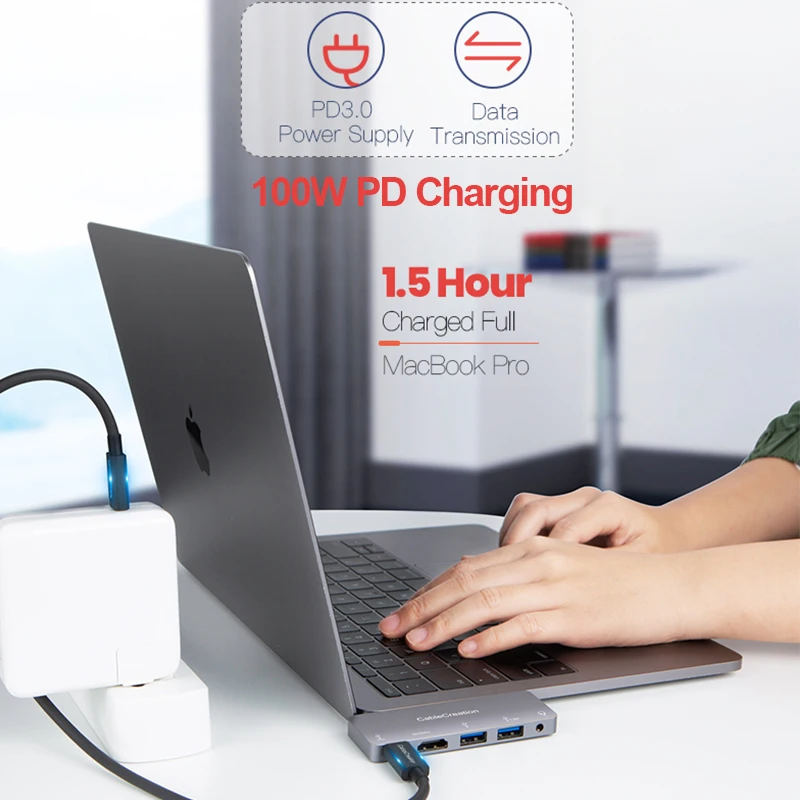 CableCreation باد برو USB C Hub نوع C إلى HDMI 4K 60Hz USB3.0 PD100W 3.5 مللي متر جاك USB C قفص الاتهام محول لماك بوك باد 2020 هواوي