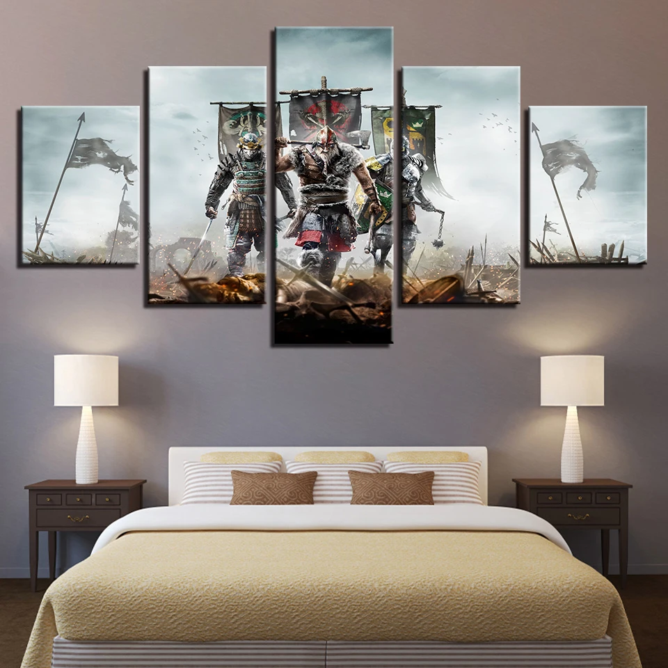 No Framed Canvas 5Pcs Battlefield Warrior Game Wall Art Posters Pictures Home Decor Paintings for Kids Living Room Decorations