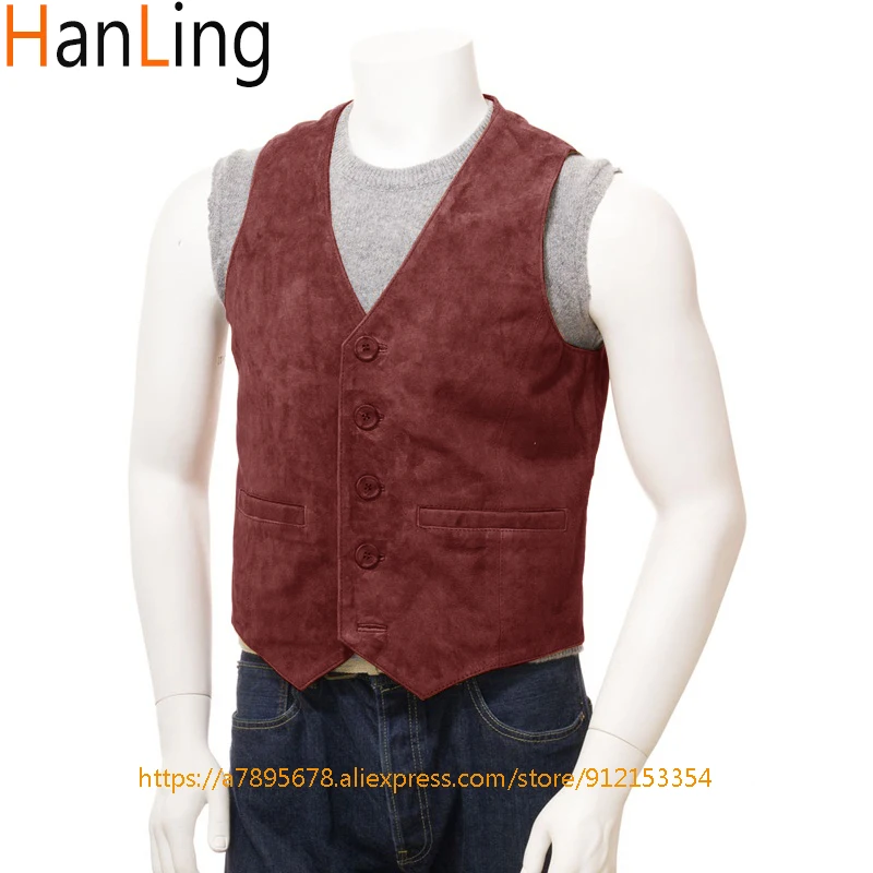 Men\'s vest brown suede vest single breasted casual vest steampunk style