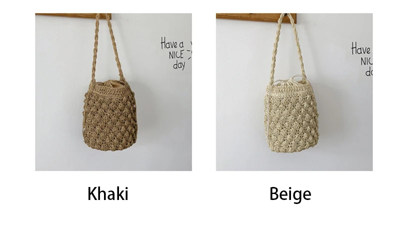 Yogodlns Sommer Stroh Umhängetasche Frauen Große Kapazität Rattan Eimer Tasche Handarbeit Gewebt Strand Tasche Mode Urlaub Handtasche Tote – Detail 4