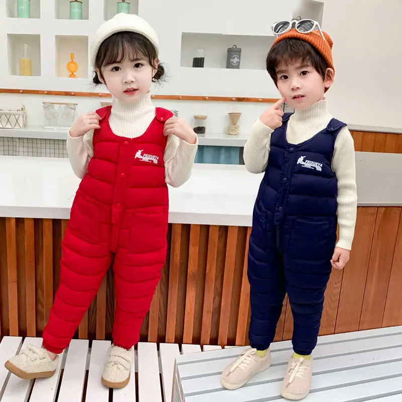 2021 Winter Girls Warm Overalls Autumn Boys Girl Thick Pants Baby Kids Jumpsuit High Quality Clothing Children Ski Overalls