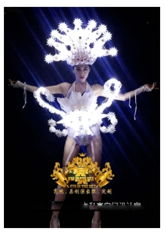 lumious clothing Ice Queen Christmas LED Snowflake Lights Costume Nightclub DS Dance Team white snow bar Performance Costumes